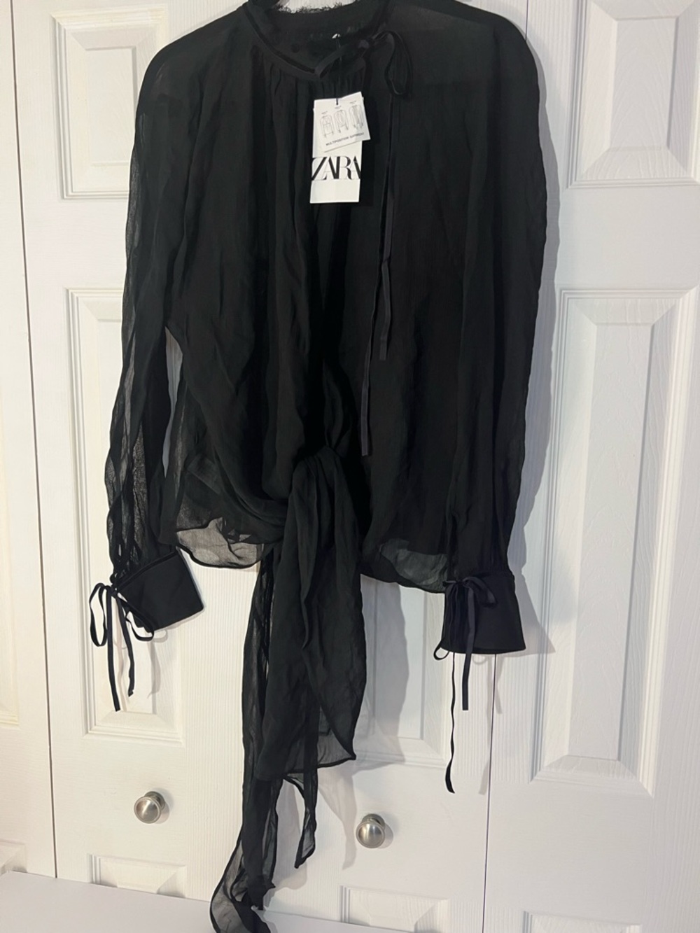 ZARA Sheer Black Chiffon Multi-position Blouse. S - Picture 12 of 16